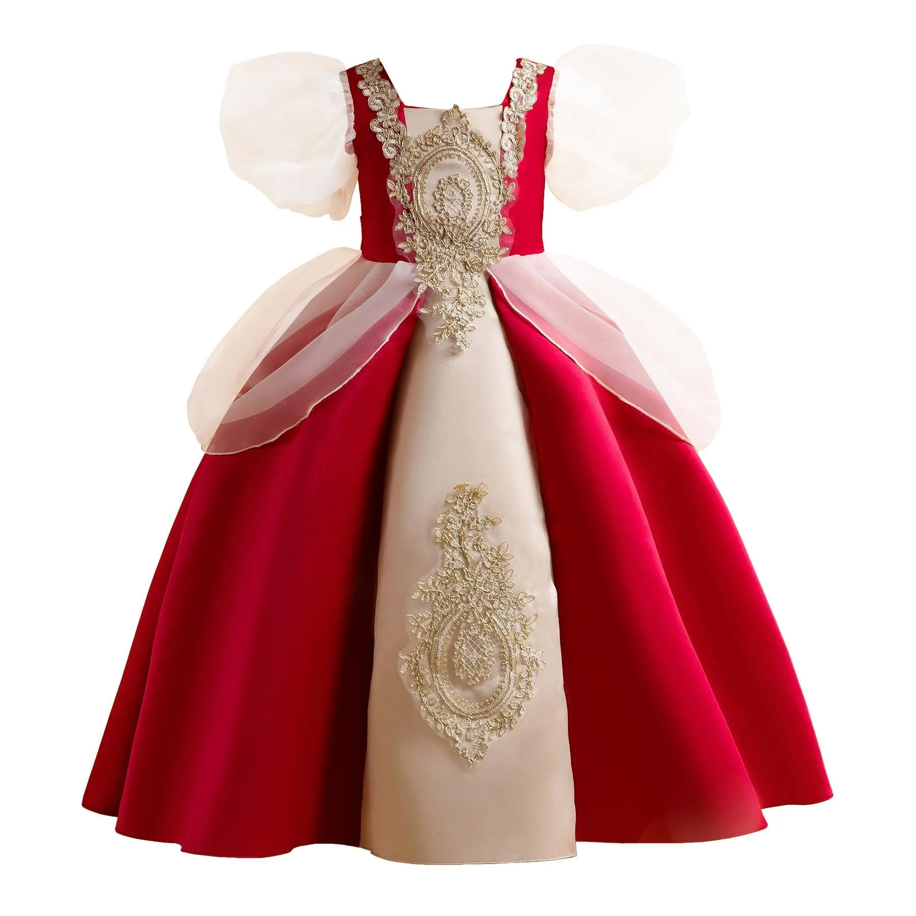 3-12Y Toddler Baby Girls Princess Dress Bubble Sleeve Round Neck Embroidery Dress 1PCS Princess Dress Blue Catpapa Z838