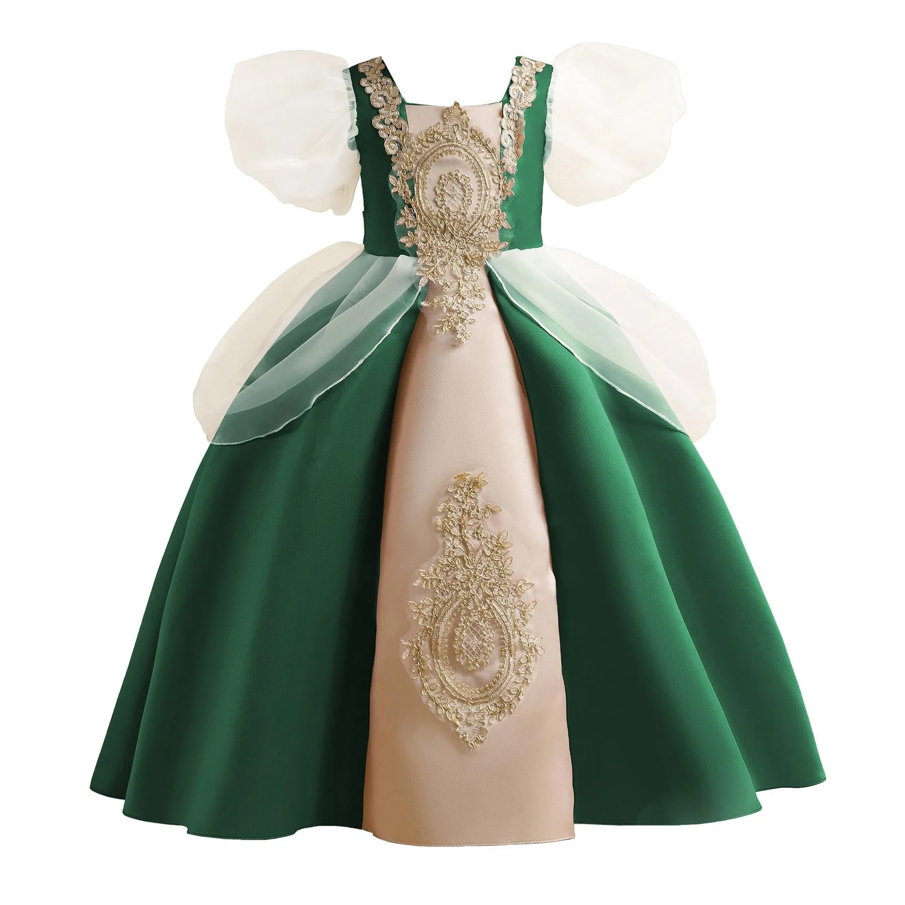 3-12Y Toddler Baby Girls Princess Dress Bubble Sleeve Round Neck Embroidery Dress 1PCS Princess Dress Blue Catpapa Z838
