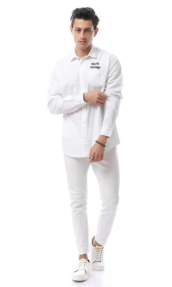 53222 Full Sleeves Printed Back Shirt - White