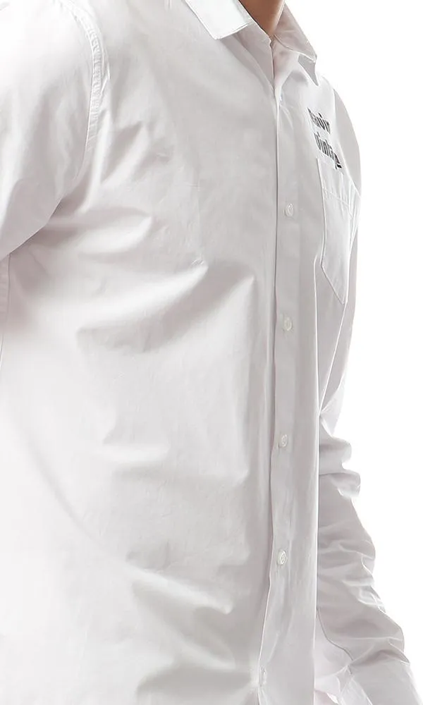 53222 Full Sleeves Printed Back Shirt - White