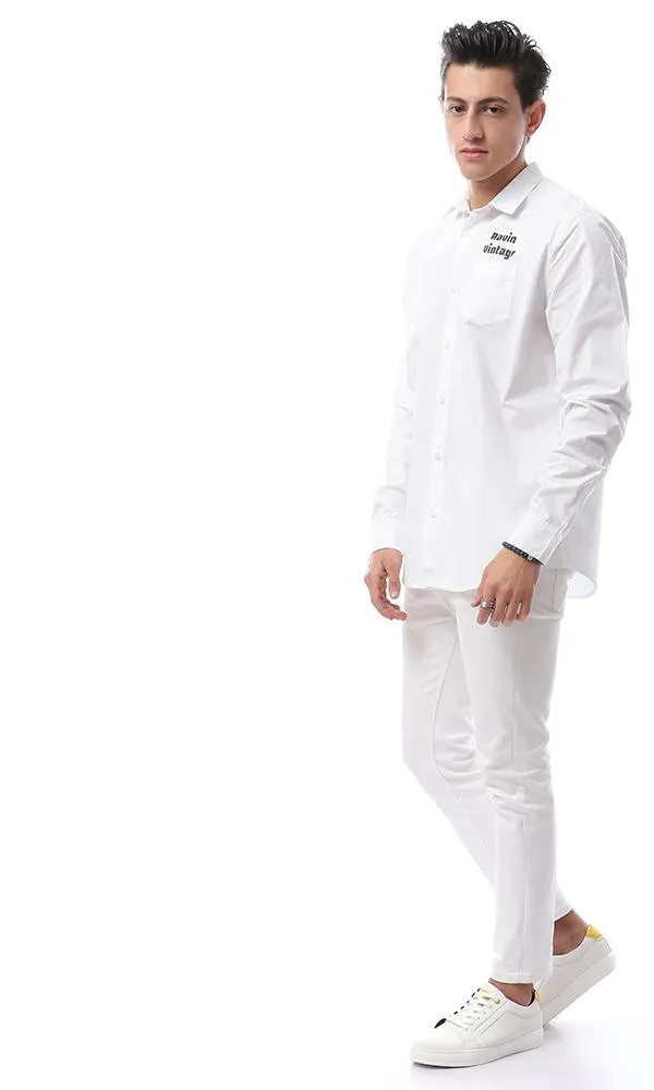 53222 Full Sleeves Printed Back Shirt - White