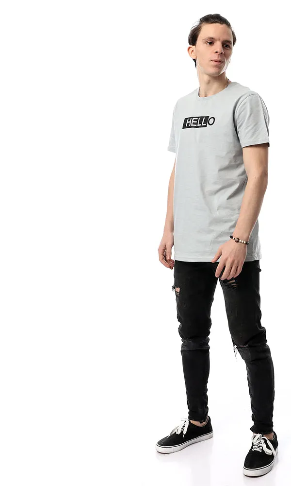 54090 HELLO Chest Printed Grey Tee