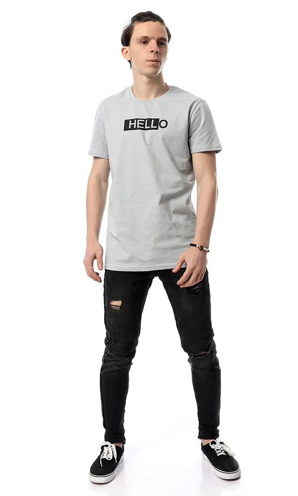 54090 HELLO Chest Printed Grey Tee