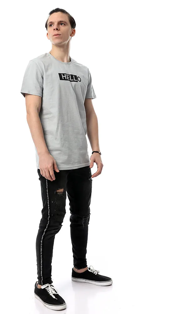 54090 HELLO Chest Printed Grey Tee
