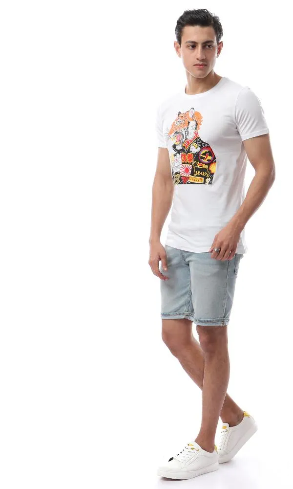 56776 Printed Summer Short Sleeves T-Shirt - White