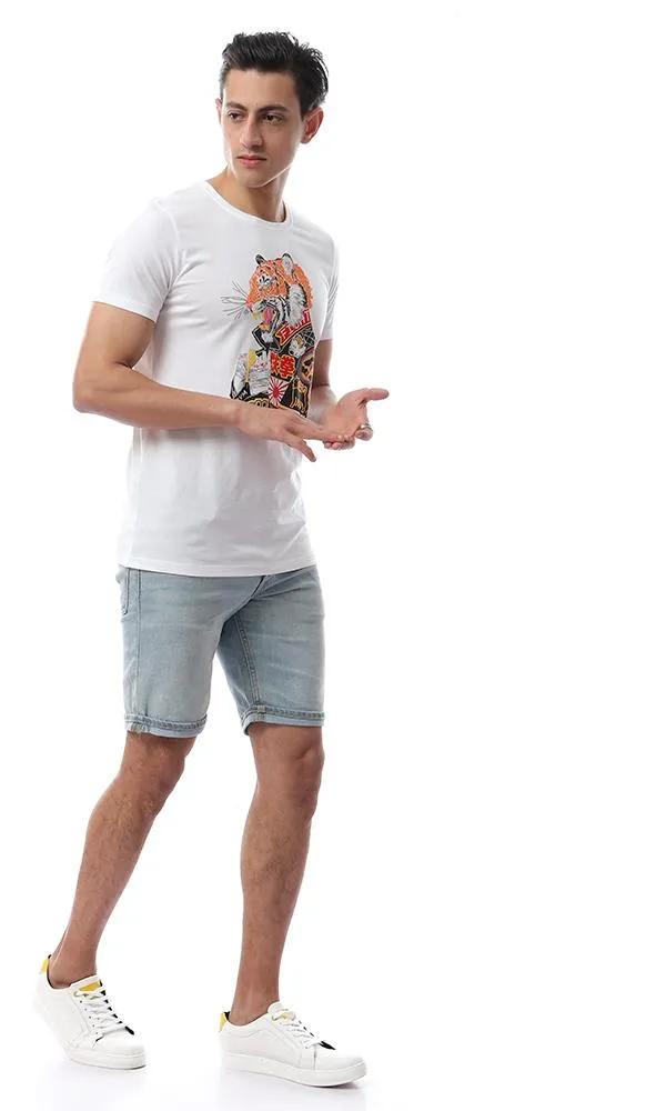 56776 Printed Summer Short Sleeves T-Shirt - White