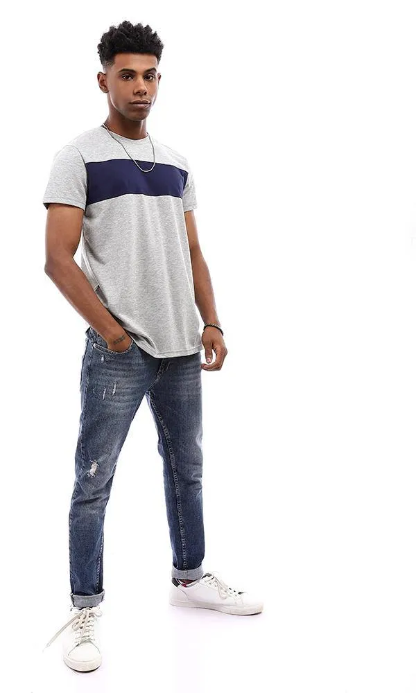 94877 Bi-Tone Short Sleeves T-Shirt - Light Grey & Navy Blue
