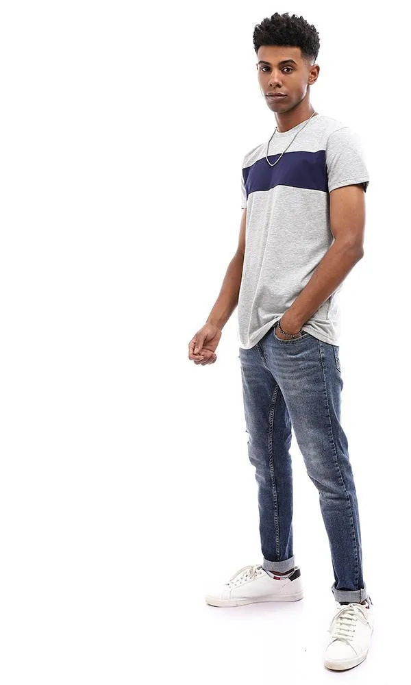 94877 Bi-Tone Short Sleeves T-Shirt - Light Grey & Navy Blue