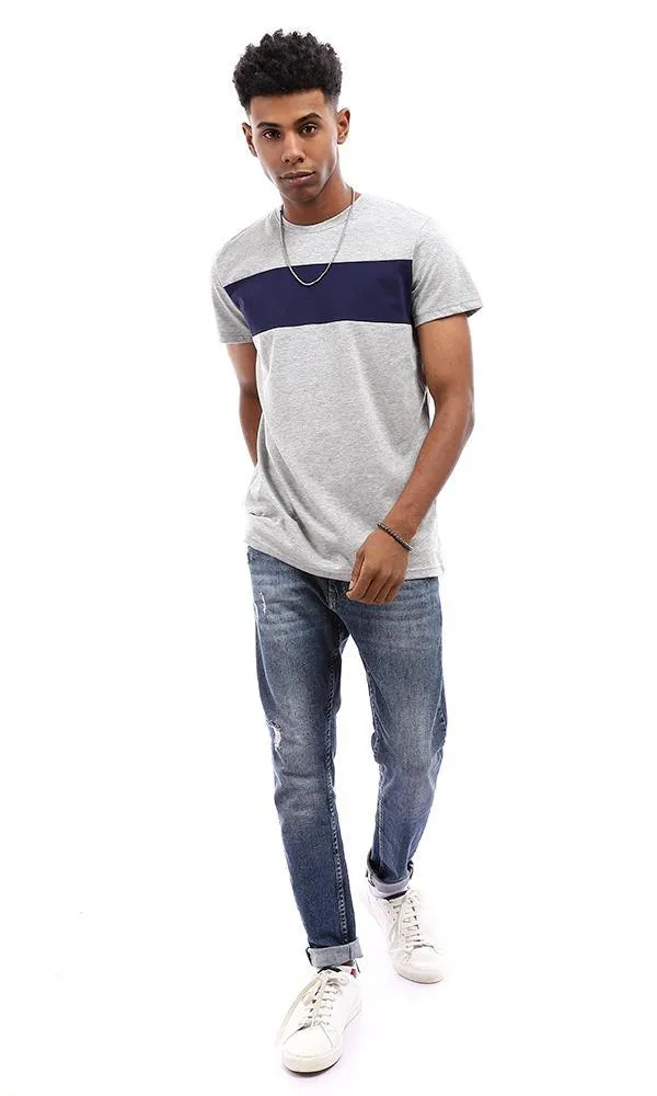 94877 Bi-Tone Short Sleeves T-Shirt - Light Grey & Navy Blue
