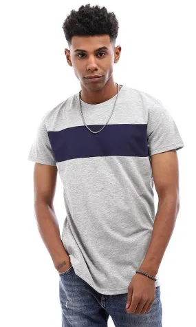94877 Bi-Tone Short Sleeves T-Shirt - Light Grey & Navy Blue