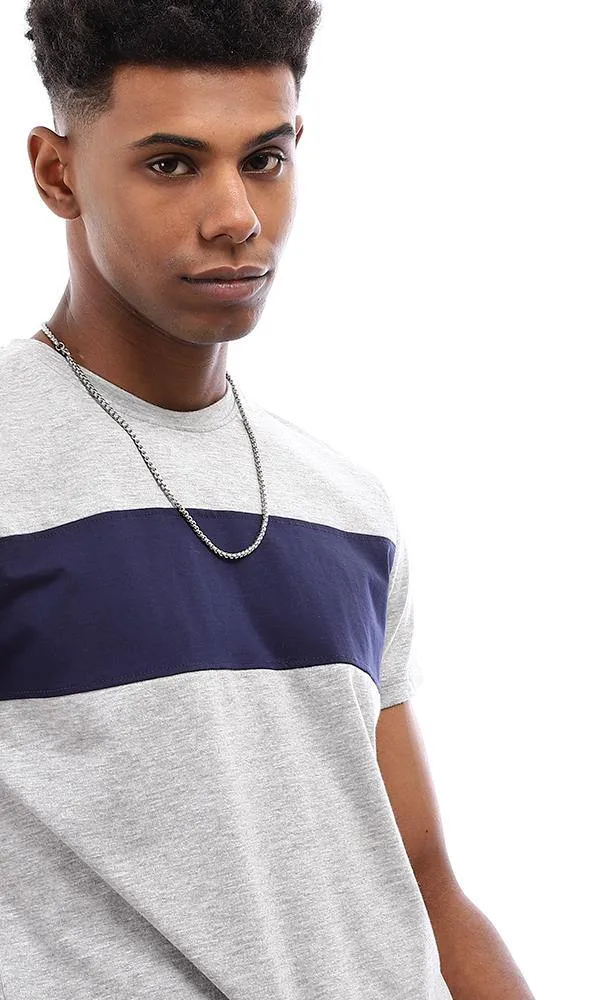 94877 Bi-Tone Short Sleeves T-Shirt - Light Grey & Navy Blue
