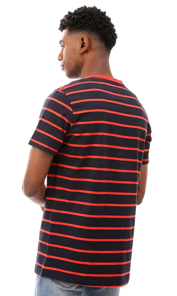 94970 Striped V-Neck Standard Fit T-Shirt - Navy Blue & Red