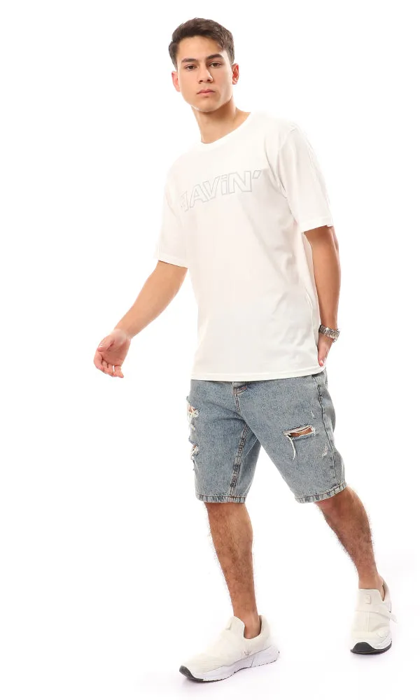 95074 Half Sleeves Printed "Ravin" T-Shirt - White