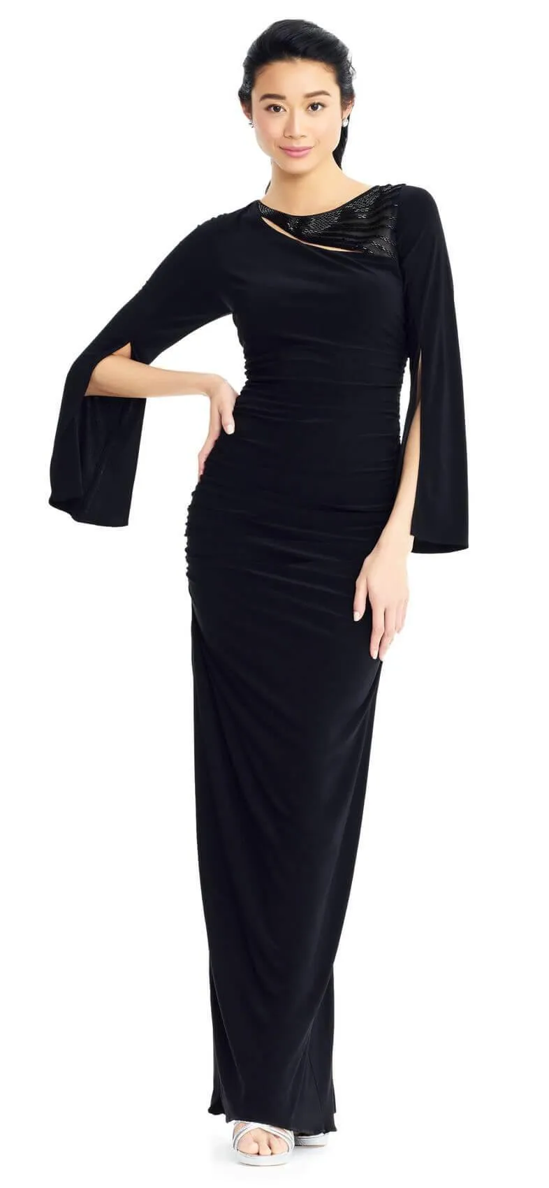 Elegant Adrianna Papell AP1E203780 Long Formal Dress with Split Sleeves for Special Occasions