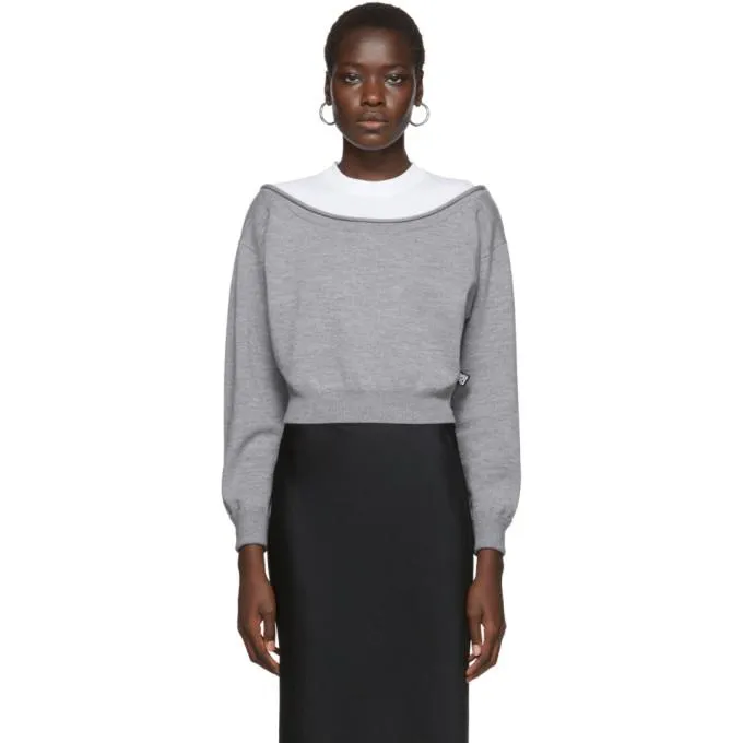 alexanderwang.t Grey Cropped Bi-Layer Sweater