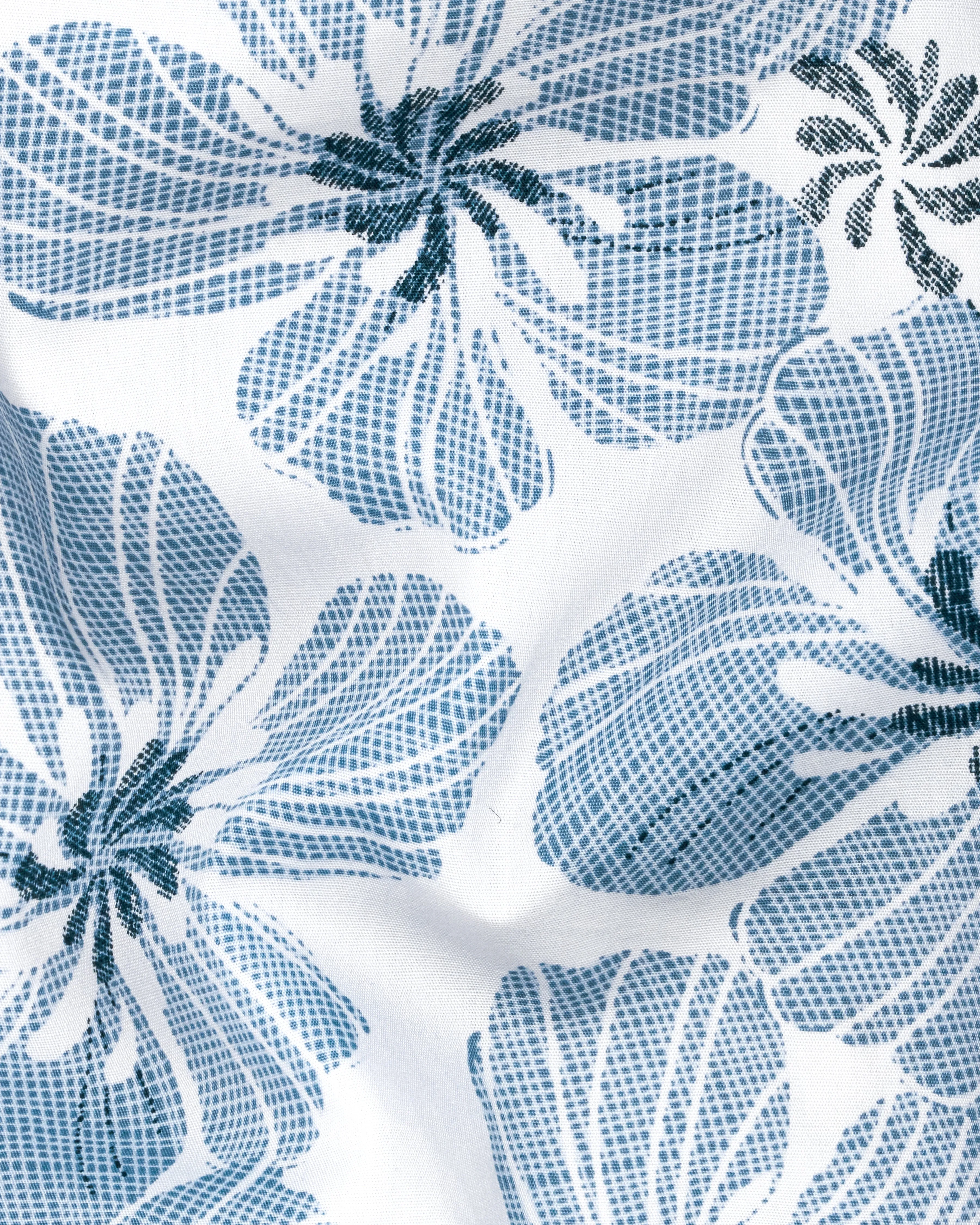 Aluminium Blue and White Floral Printed Premium Cotton Shirt