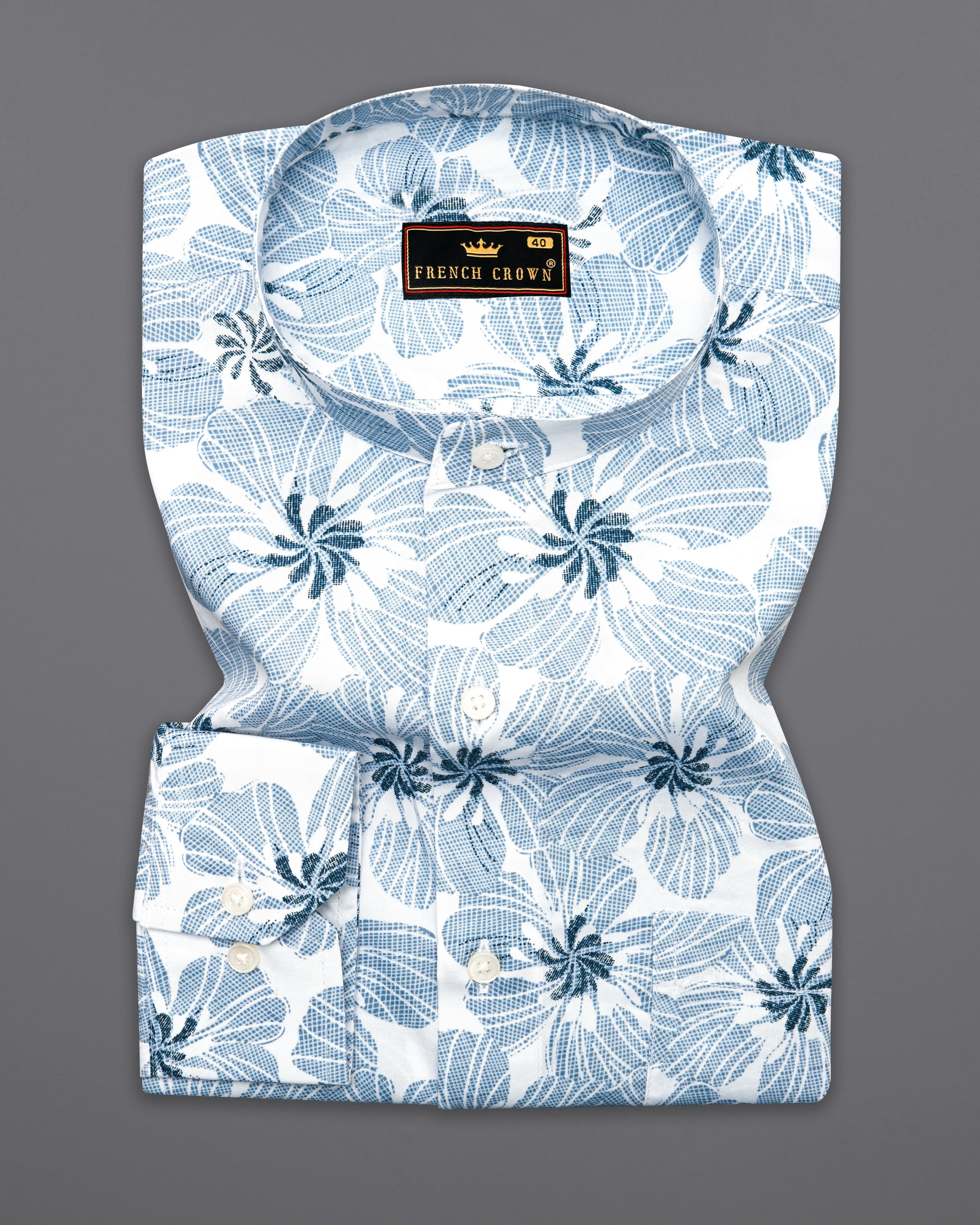 Aluminium Blue and White Floral Printed Premium Cotton Shirt