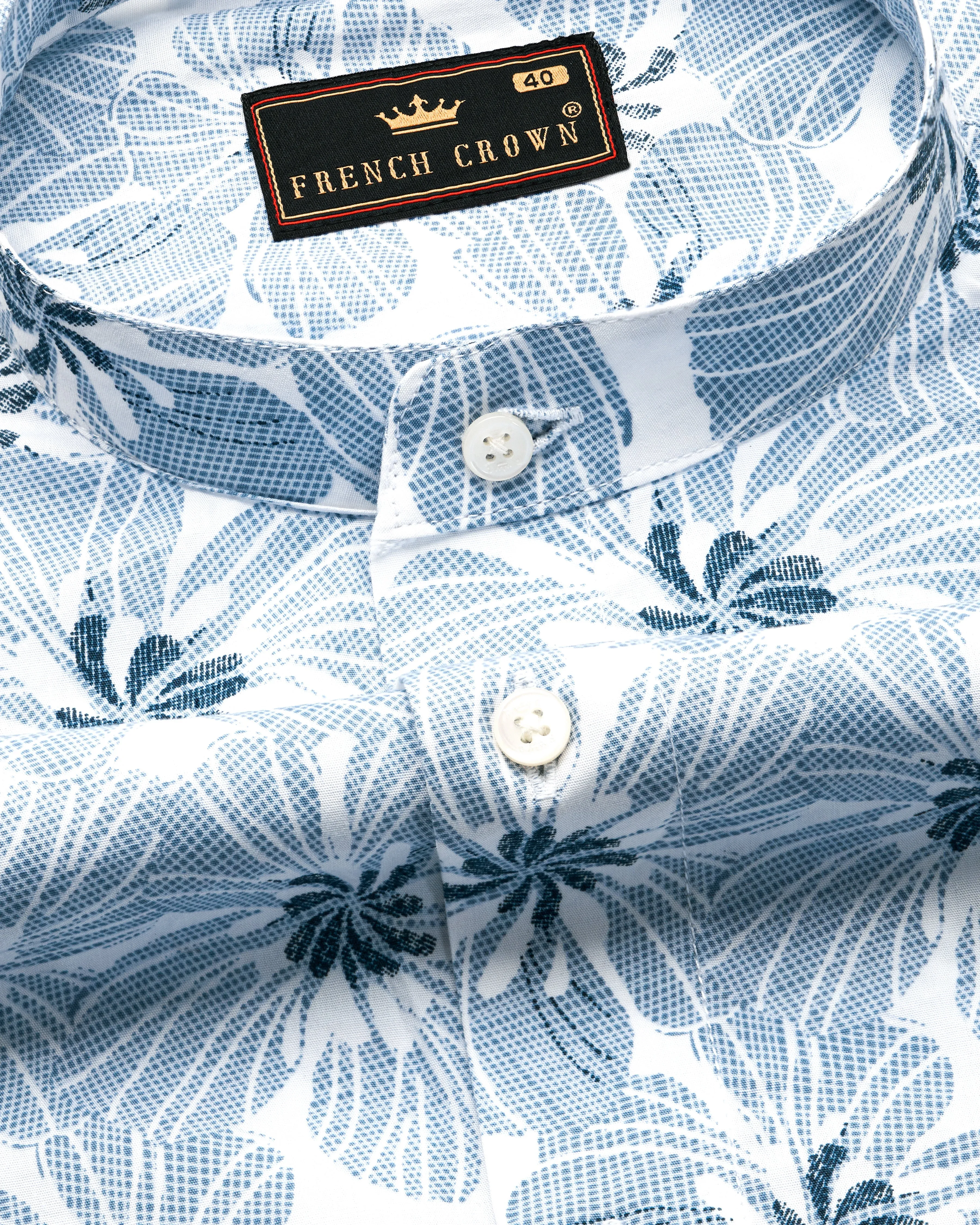 Aluminium Blue and White Floral Printed Premium Cotton Shirt