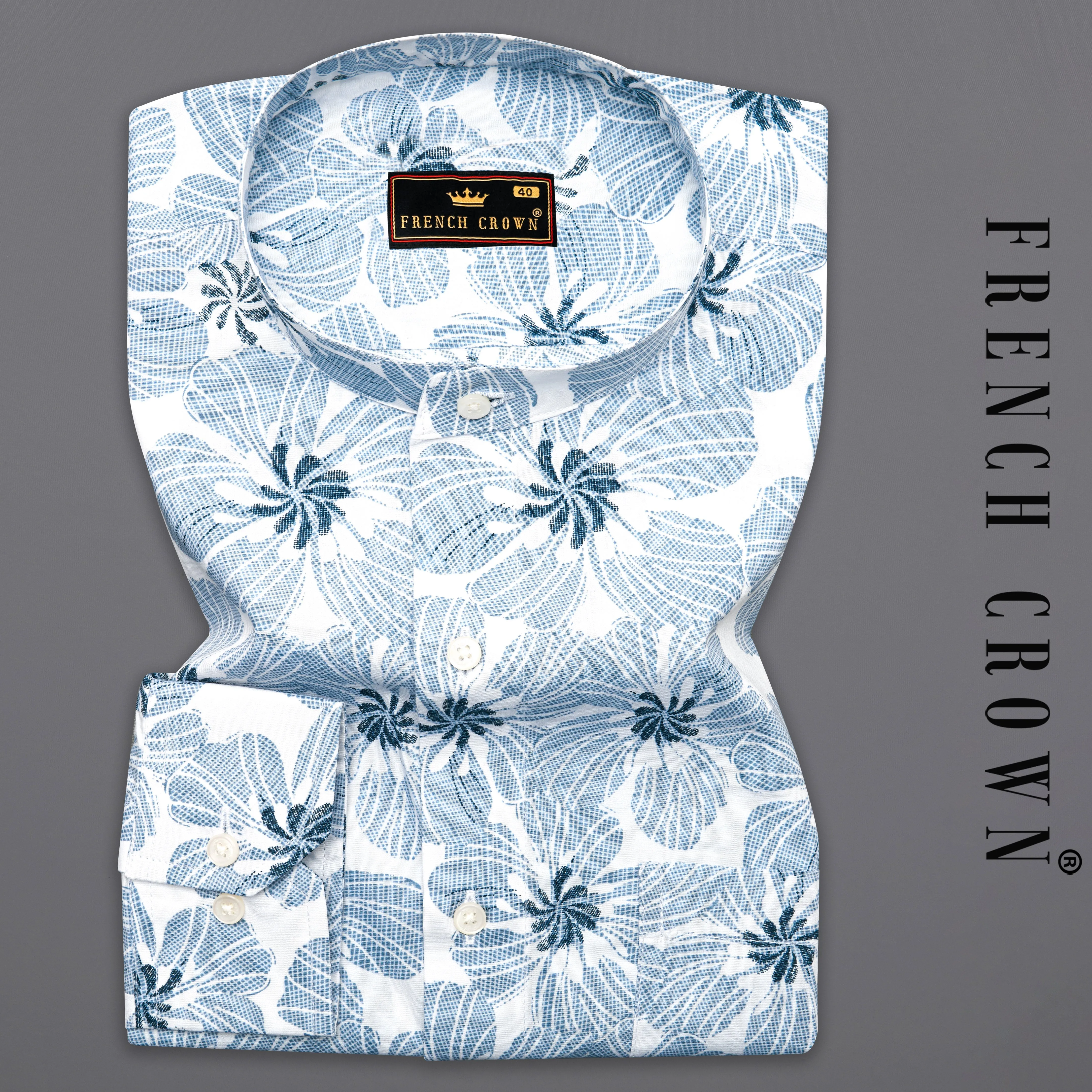 Aluminium Blue and White Floral Printed Premium Cotton Shirt