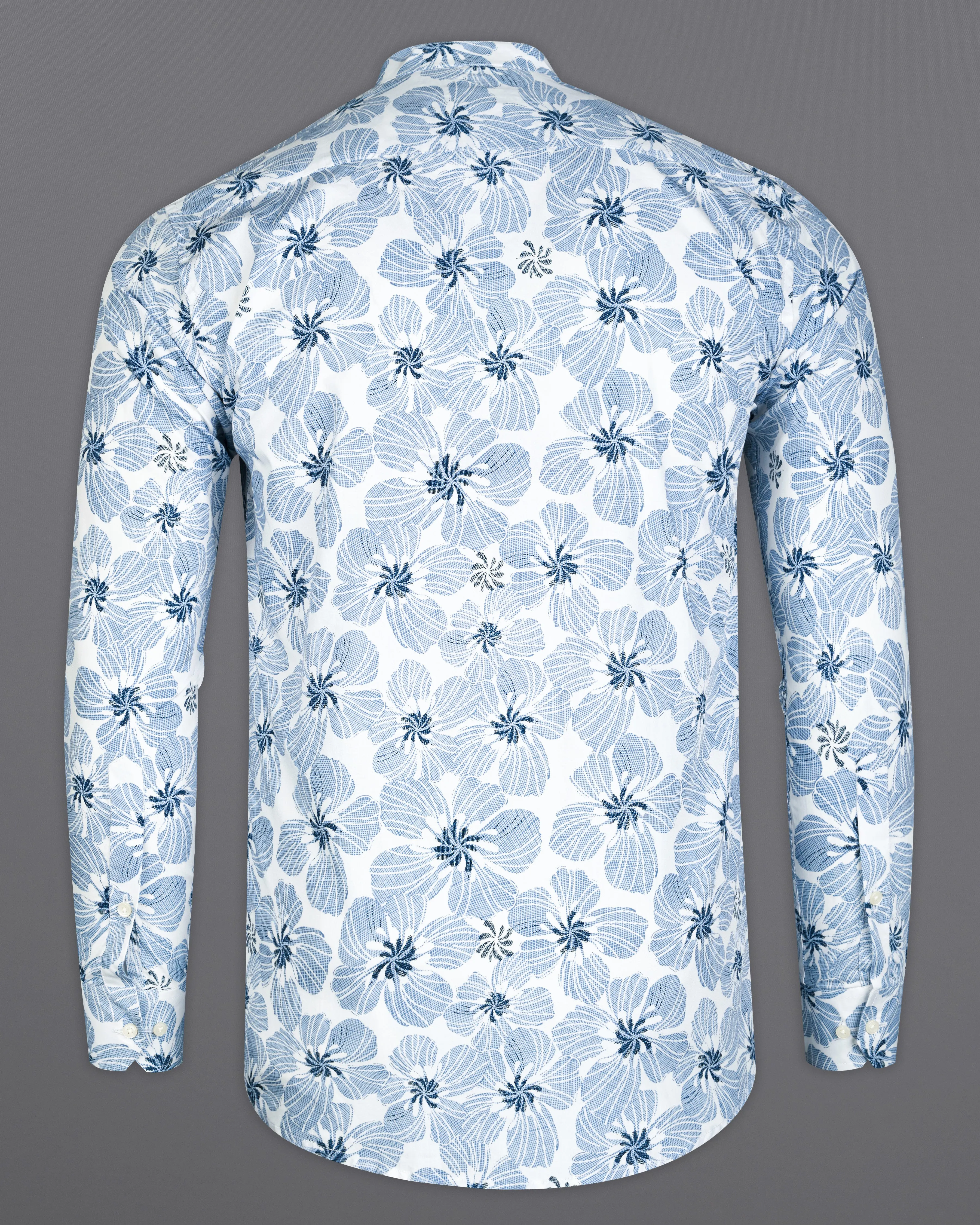 Aluminium Blue and White Floral Printed Premium Cotton Shirt