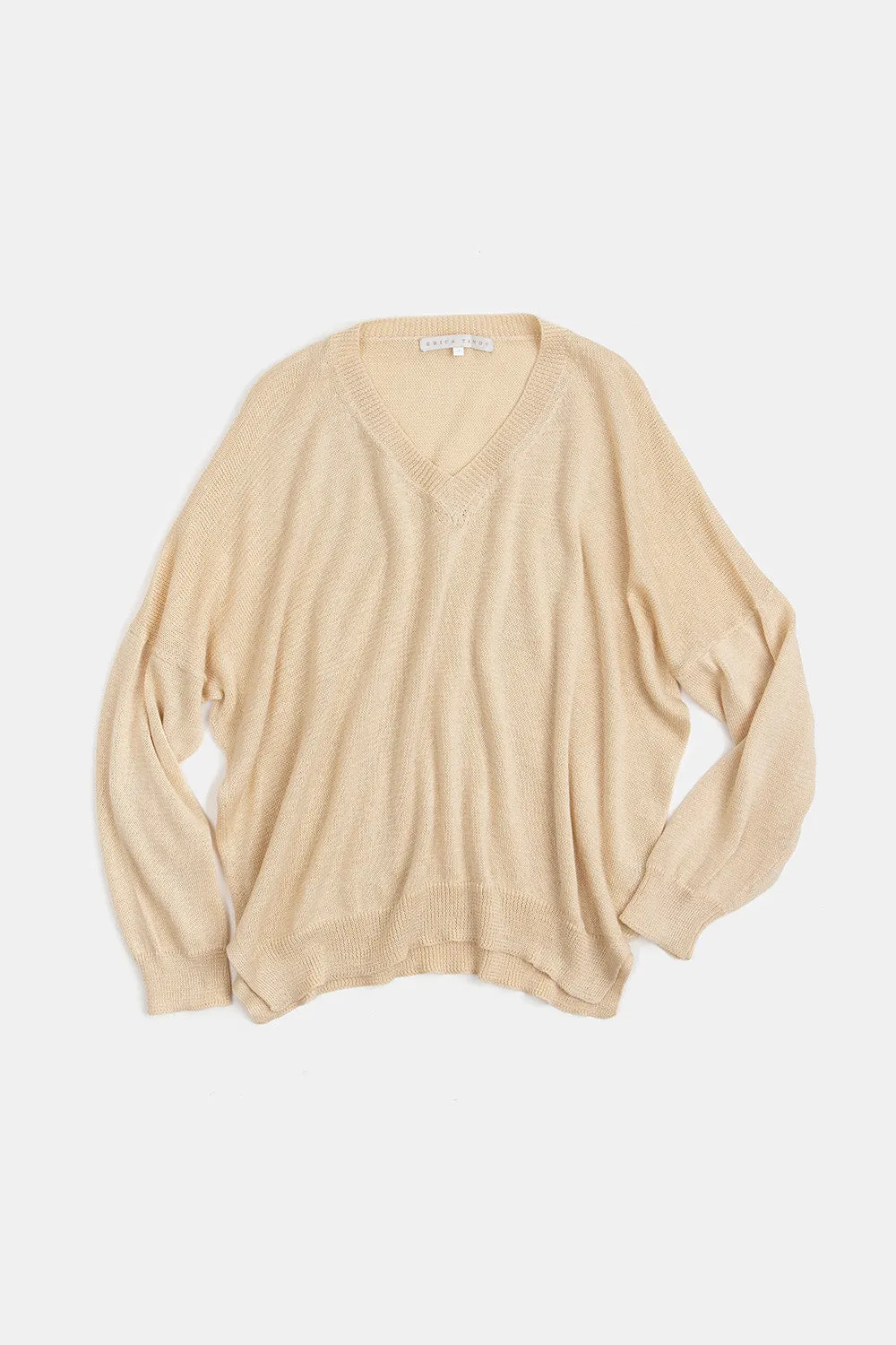 Anna Pima Cotton V Neck Pullover in Natural