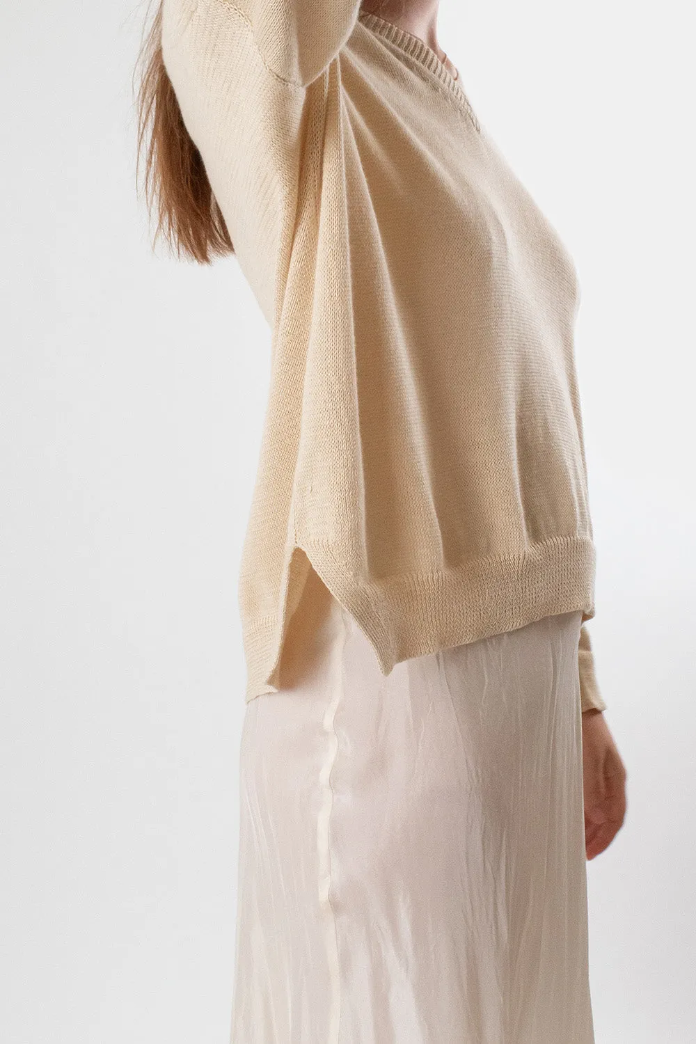 Anna Pima Cotton V Neck Pullover in Natural