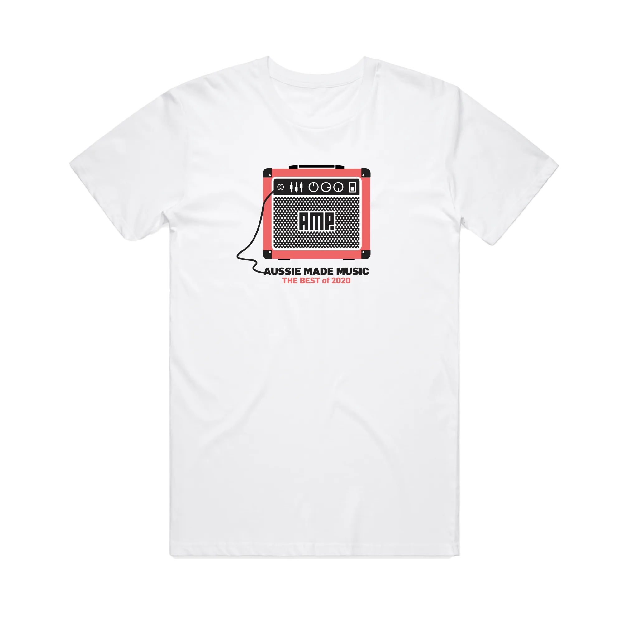 Aussie Made Music / White T-shirt w Coral