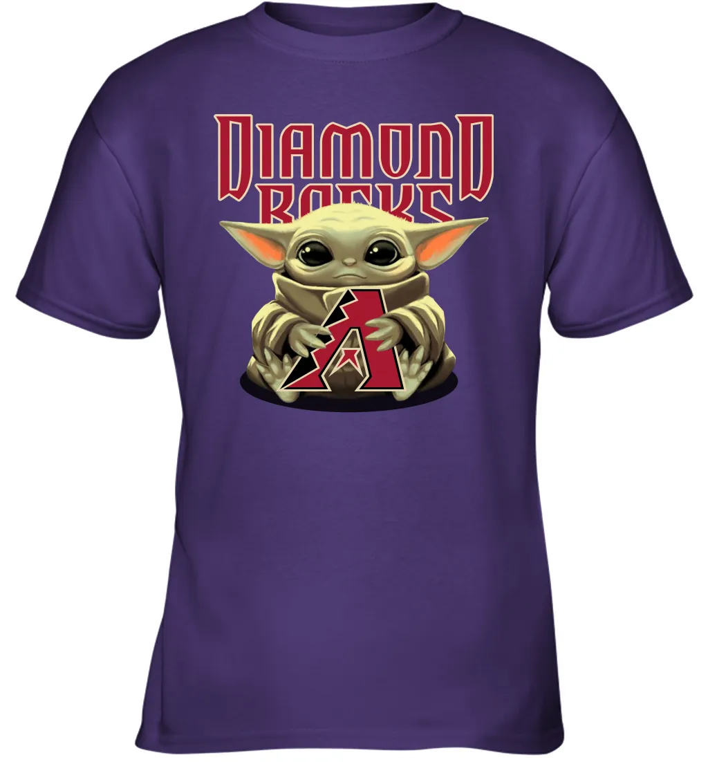 Baby Yoda Hugs Loves The Arizona Diamondbacks Baseball Youth T-Shirt