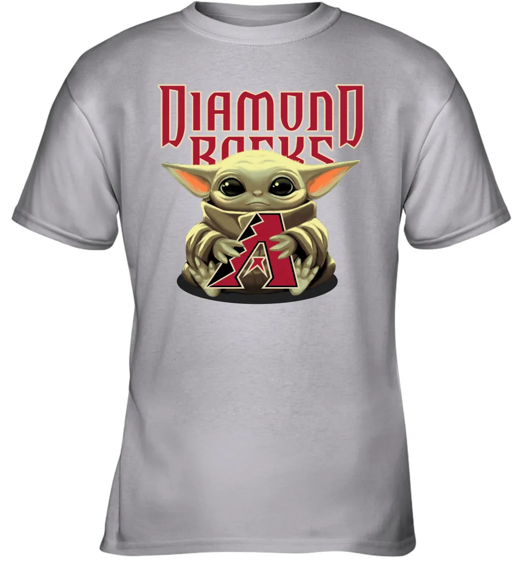 Baby Yoda Hugs Loves The Arizona Diamondbacks Baseball Youth T-Shirt