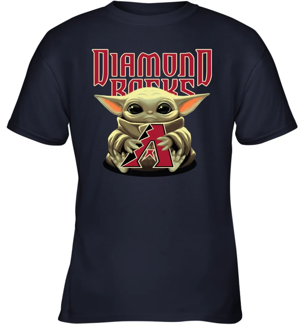 Baby Yoda Hugs Loves The Arizona Diamondbacks Baseball Youth T-Shirt