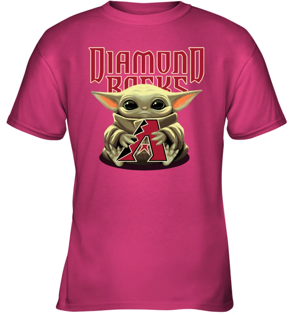 Baby Yoda Hugs Loves The Arizona Diamondbacks Baseball Youth T-Shirt