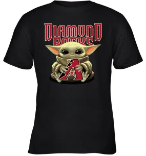 Baby Yoda Hugs Loves The Arizona Diamondbacks Baseball Youth T-Shirt