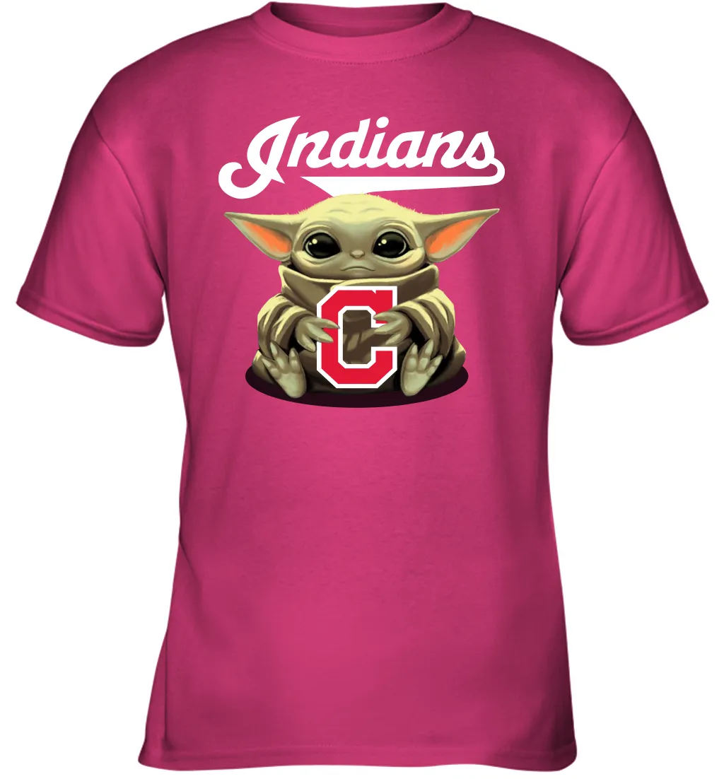Baby Yoda Hugs Loves The Cleveland Indians Baseball Youth T-Shirt