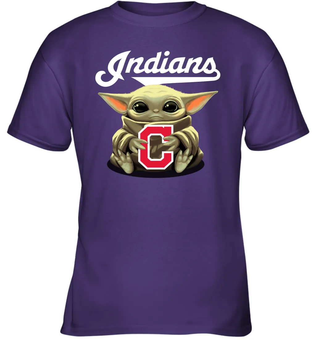 Baby Yoda Hugs Loves The Cleveland Indians Baseball Youth T-Shirt
