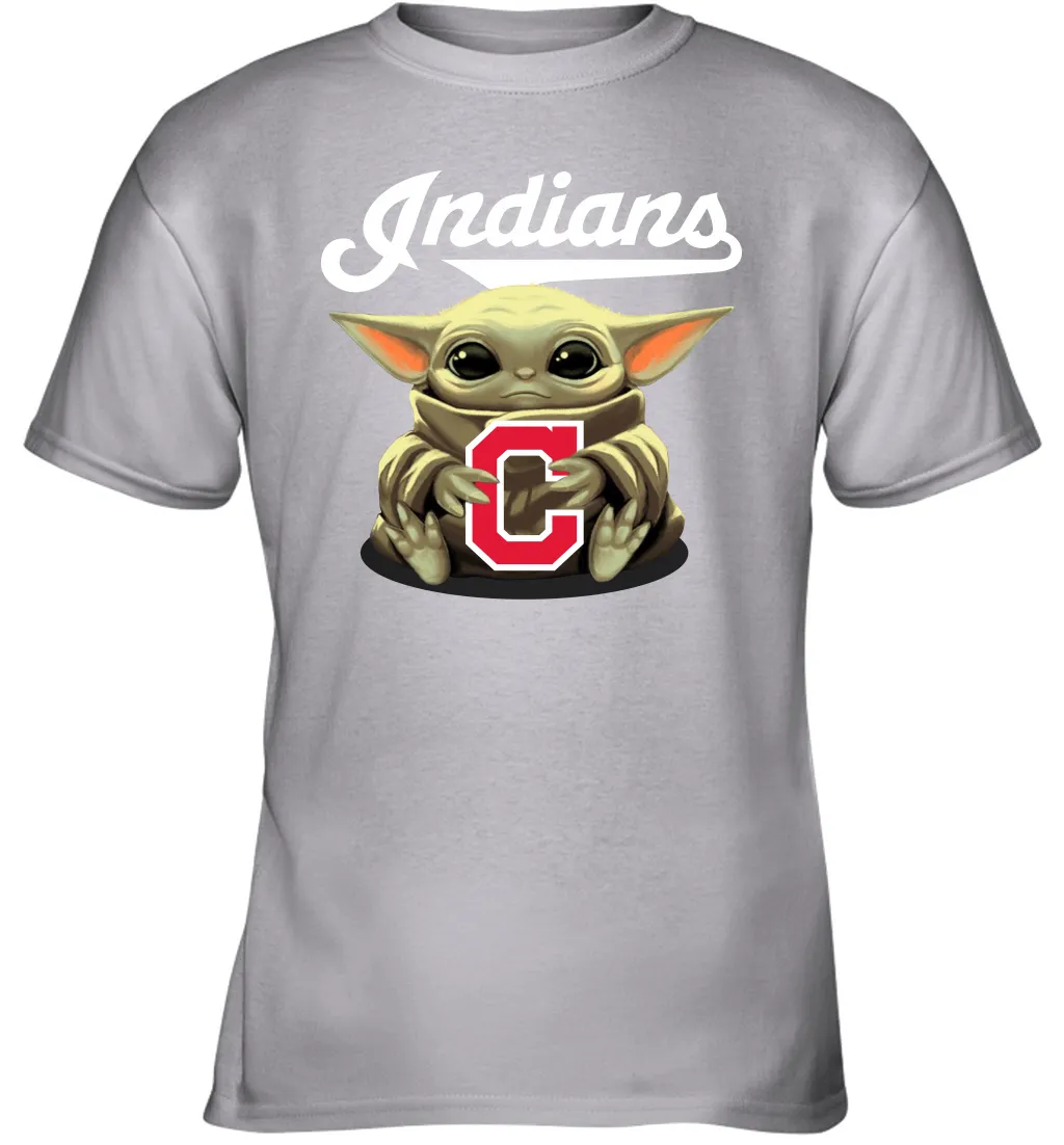Baby Yoda Hugs Loves The Cleveland Indians Baseball Youth T-Shirt