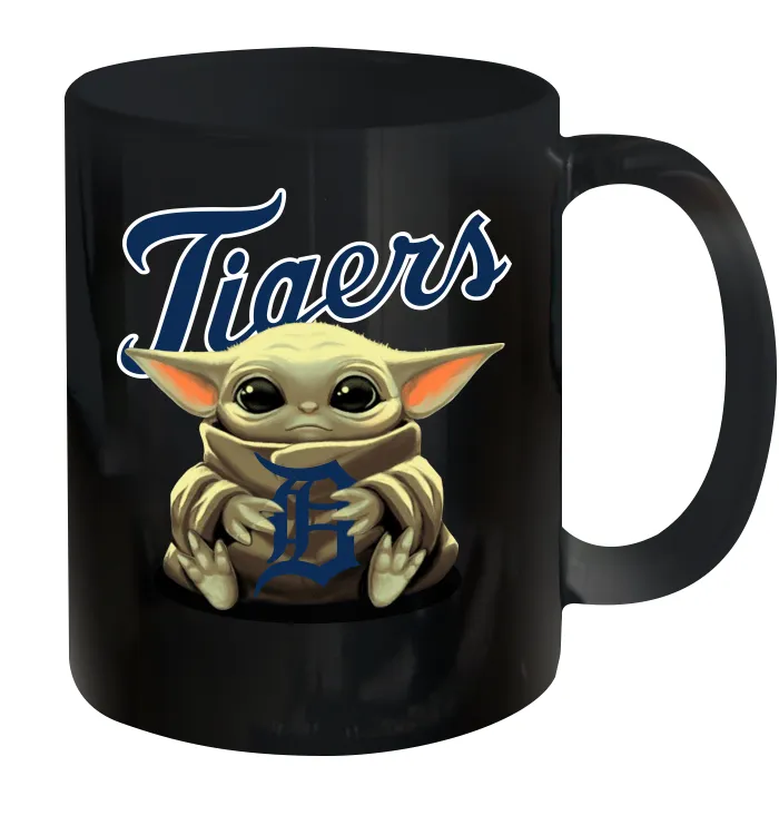 Baby Yoda Hugs Loves The Detroit Tigers Baseball Ceramic Mug 11oz