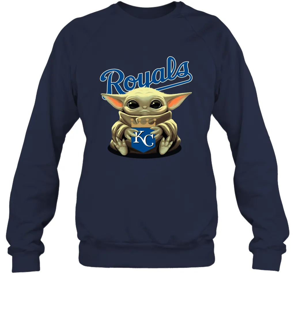 Baby Yoda Hugs Loves The Kansas City Royals Baseball Adult Sweatshirt