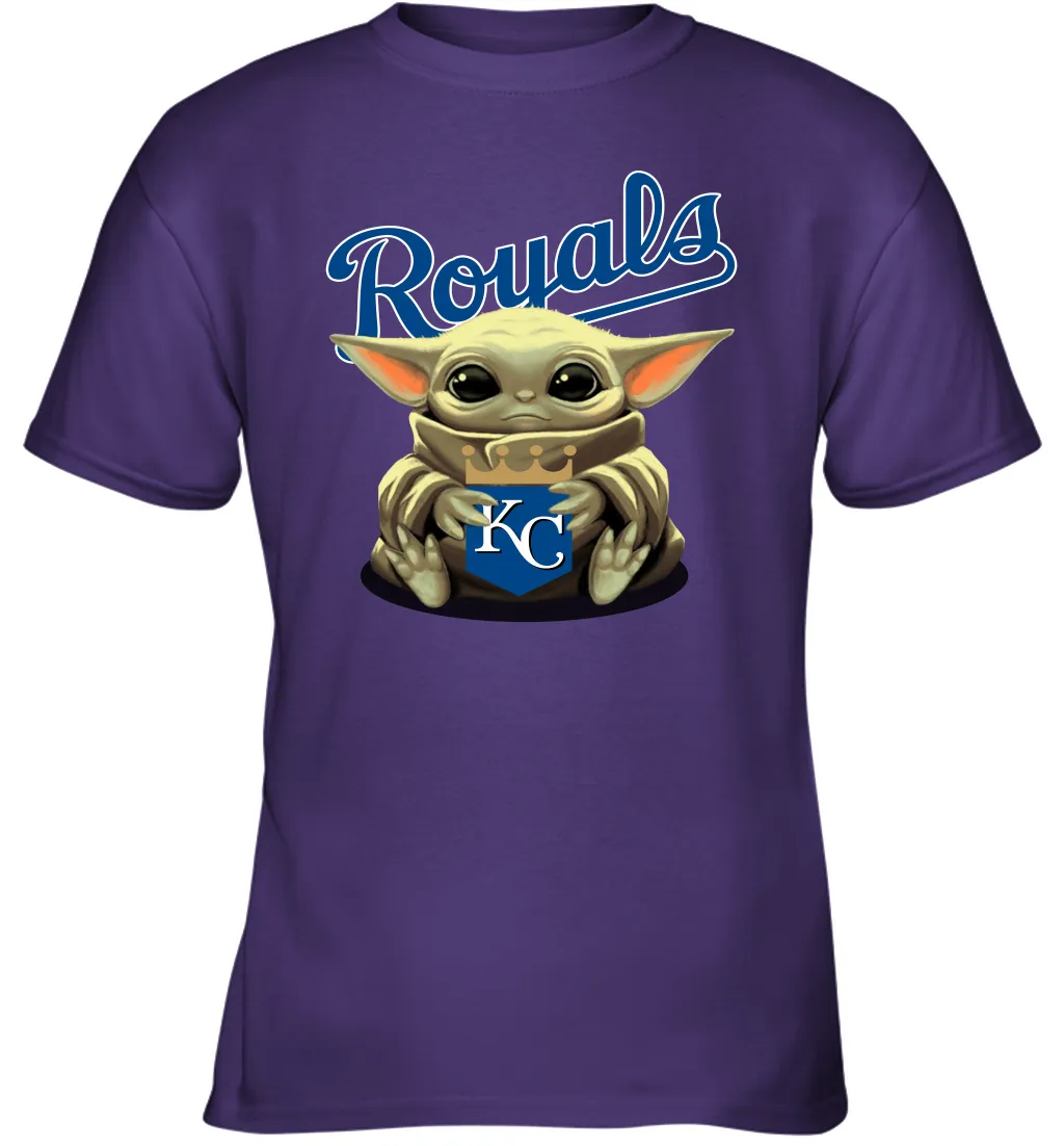 Baby Yoda Hugs Loves The Kansas City Royals Baseball Youth T-Shirt