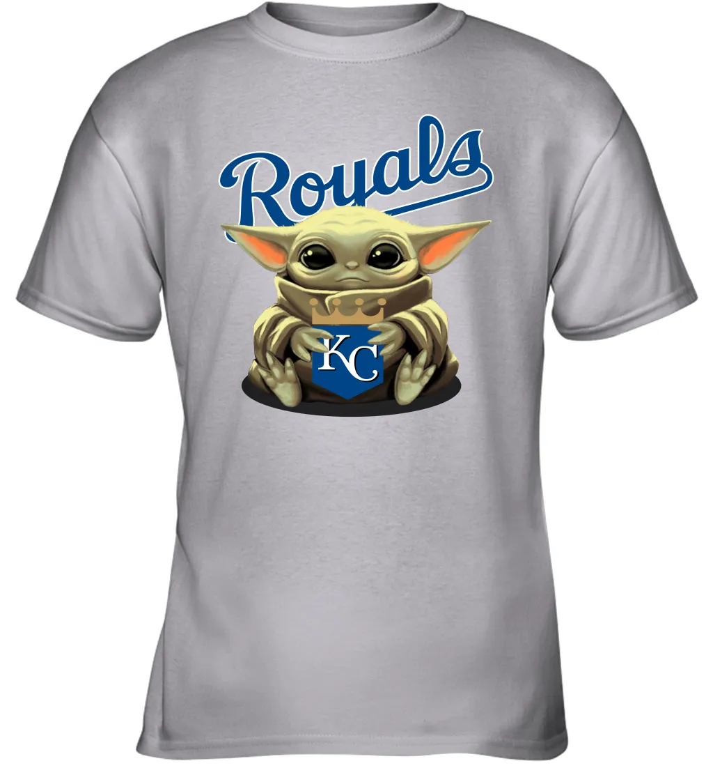 Baby Yoda Hugs Loves The Kansas City Royals Baseball Youth T-Shirt