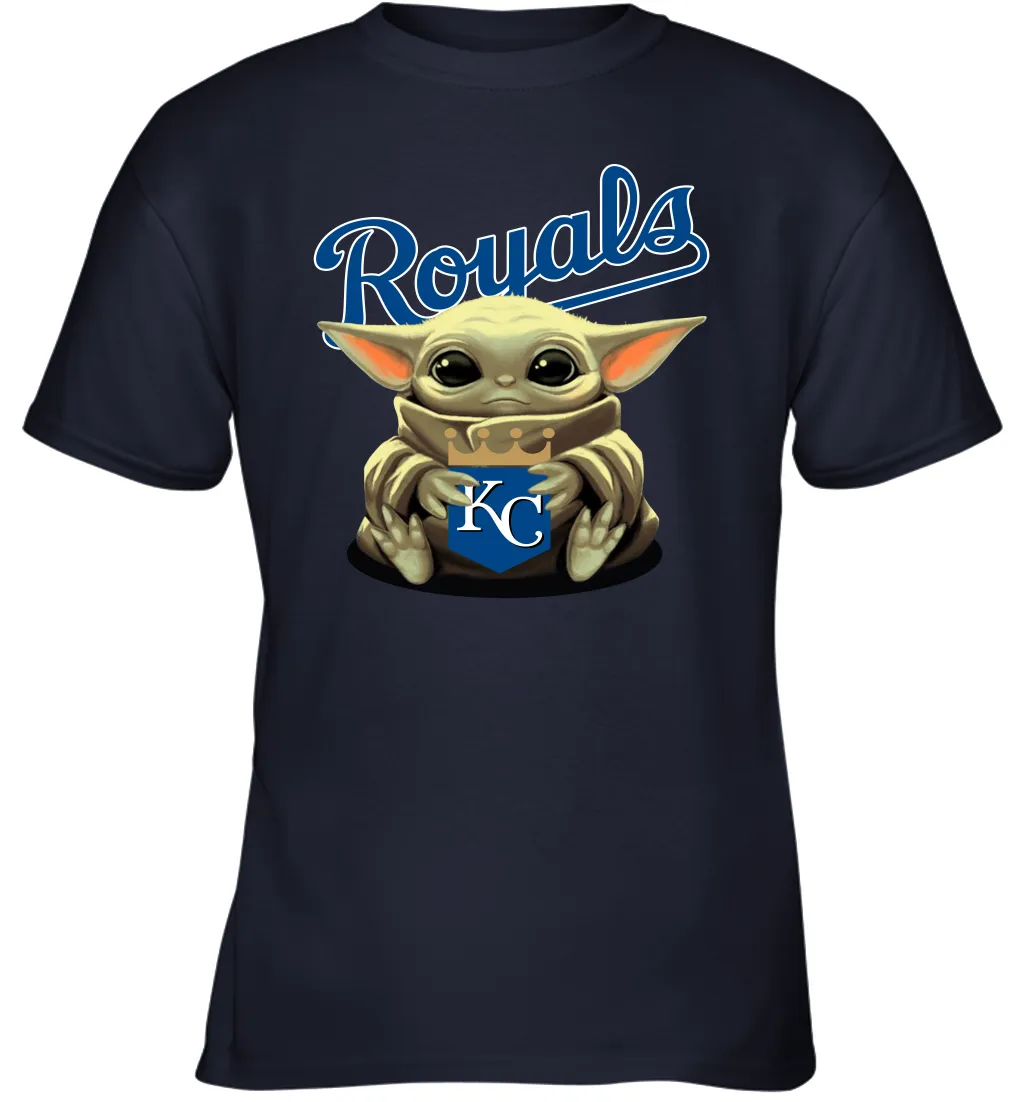 Baby Yoda Hugs Loves The Kansas City Royals Baseball Youth T-Shirt
