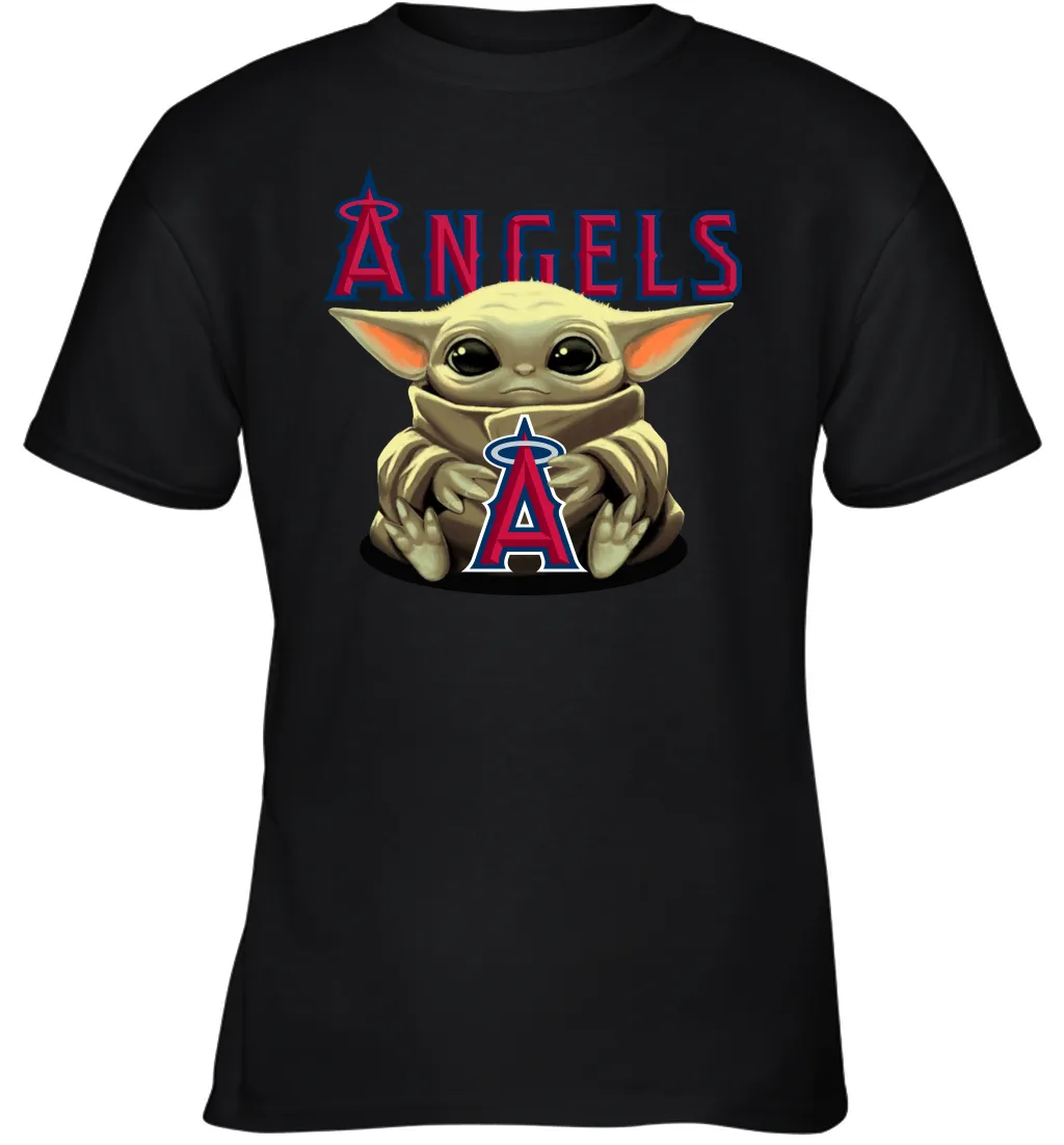 Baby Yoda Hugs Loves The Los Angeles Angels Baseball Youth T-Shirt