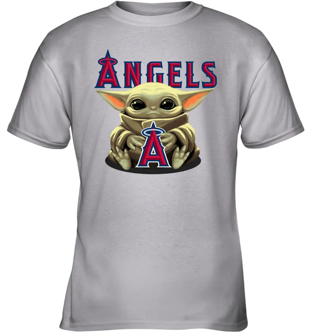 Baby Yoda Hugs Loves The Los Angeles Angels Baseball Youth T-Shirt