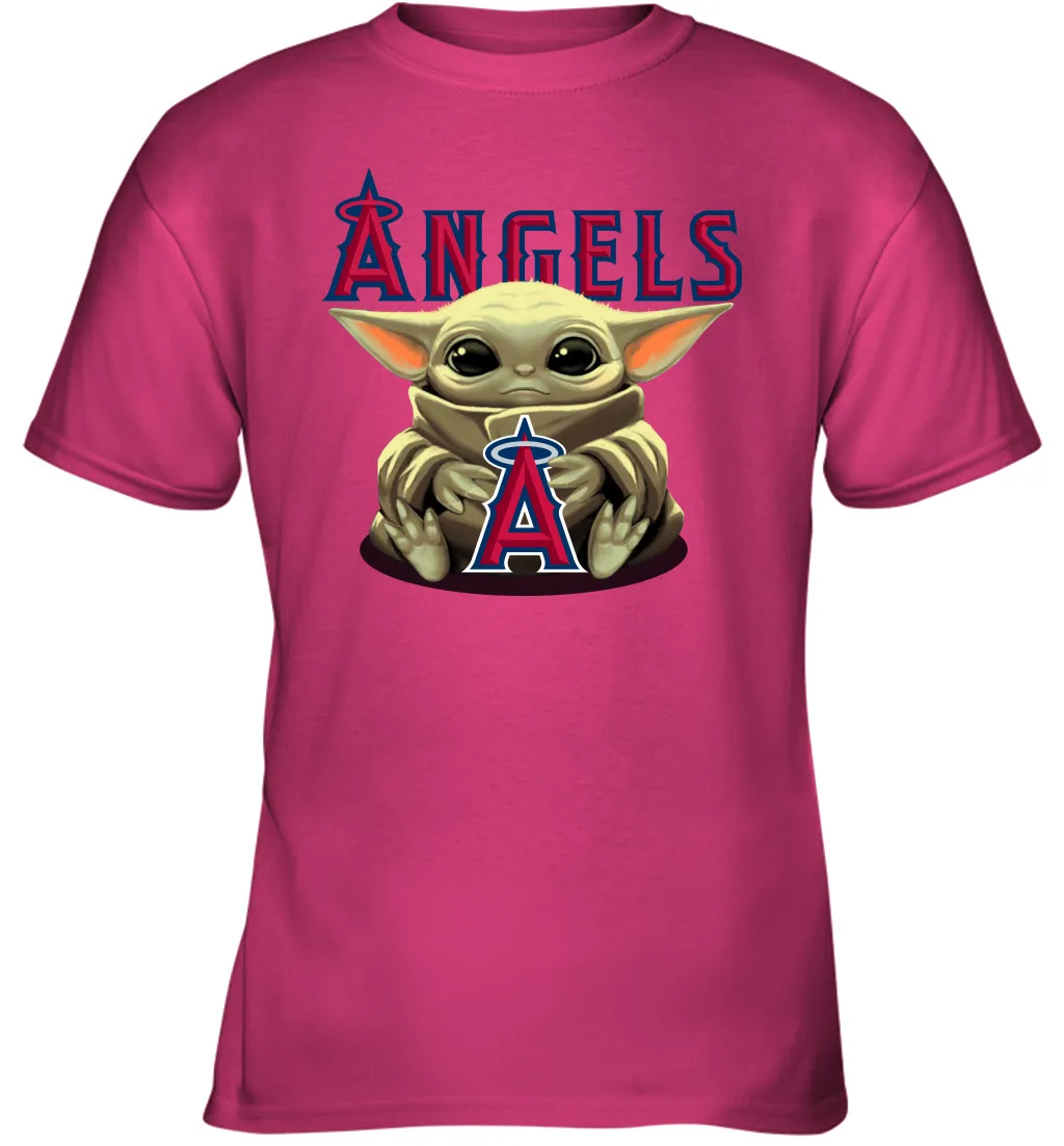 Baby Yoda Hugs Loves The Los Angeles Angels Baseball Youth T-Shirt