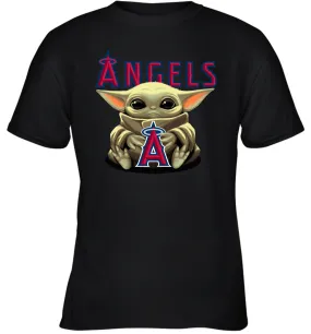 Baby Yoda Hugs Loves The Los Angeles Angels Baseball Youth T-Shirt