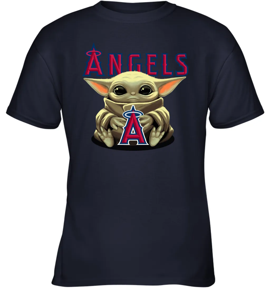 Baby Yoda Hugs Loves The Los Angeles Angels Baseball Youth T-Shirt