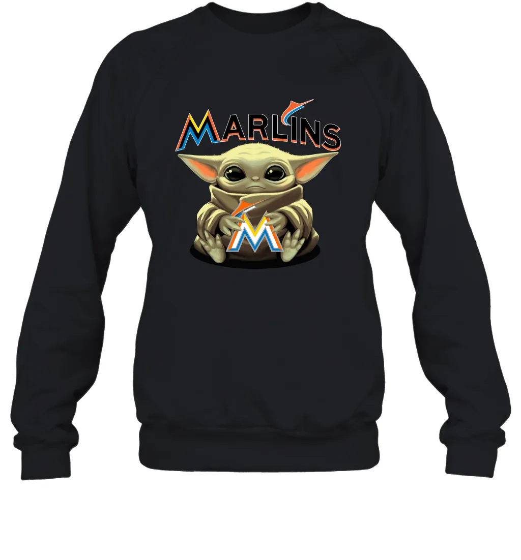 Baby Yoda Hugs Loves The Miami Marlins Baseball Adult Sweatshirt