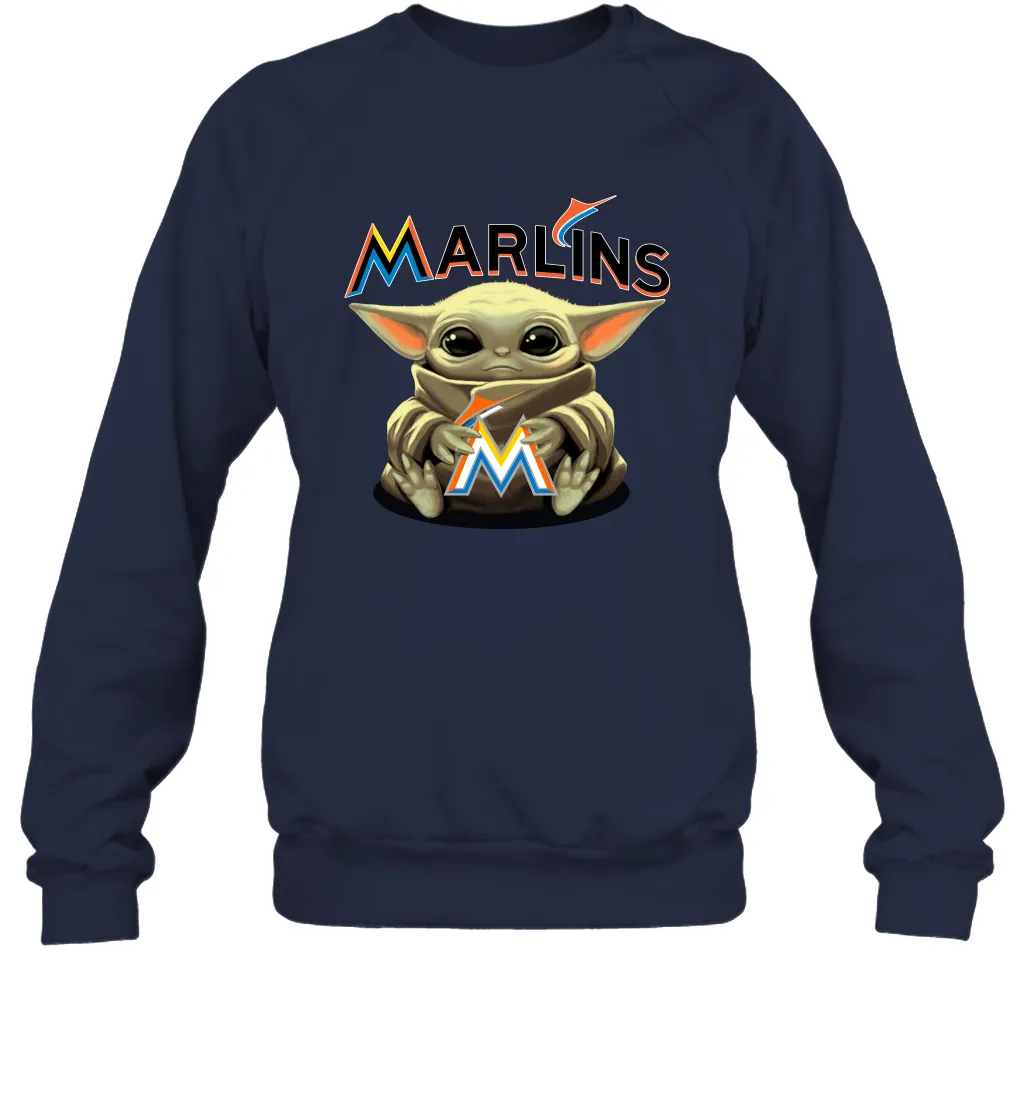 Baby Yoda Hugs Loves The Miami Marlins Baseball Adult Sweatshirt