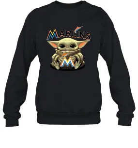 Baby Yoda Hugs Loves The Miami Marlins Baseball Adult Sweatshirt
