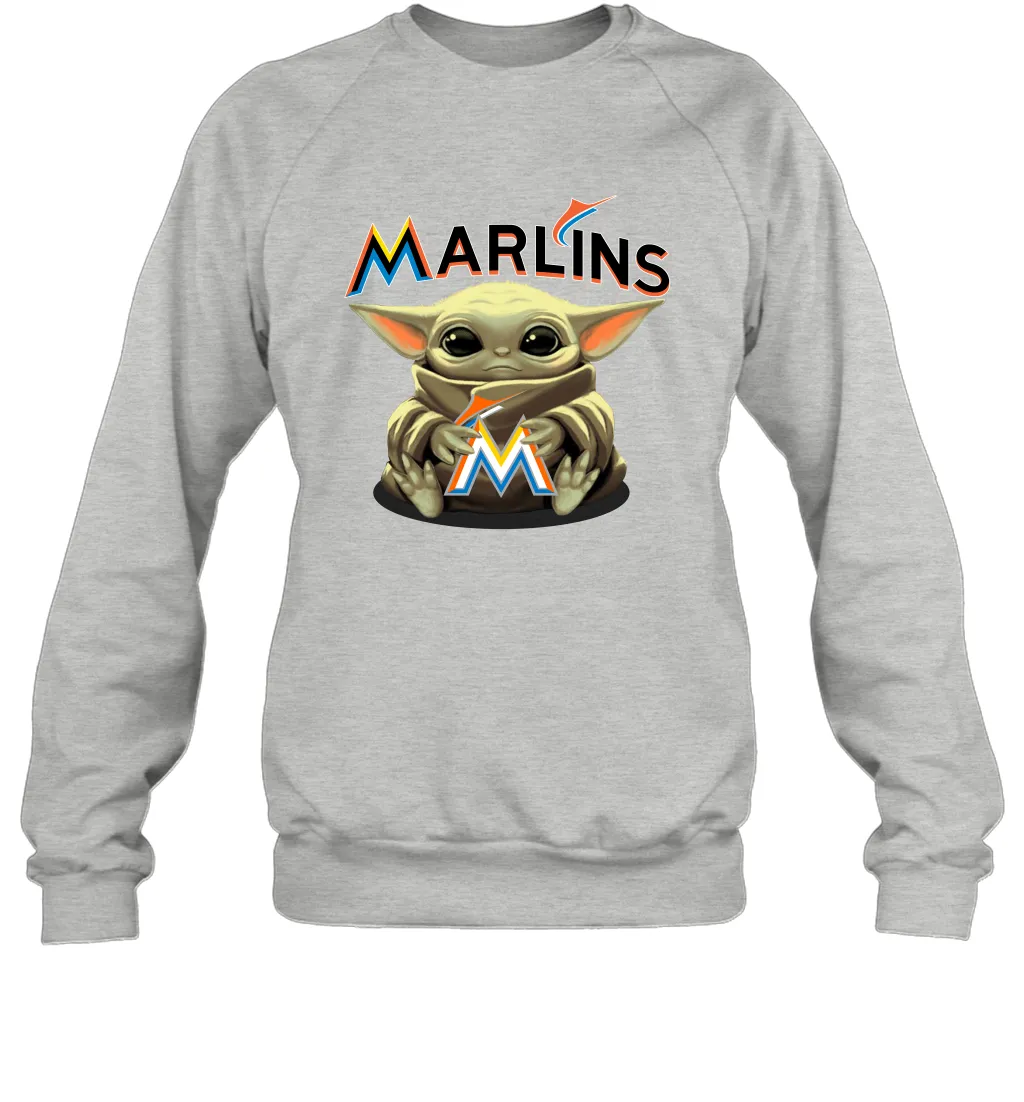Baby Yoda Hugs Loves The Miami Marlins Baseball Adult Sweatshirt