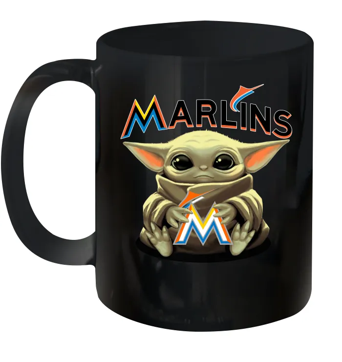 Baby Yoda Hugs Loves The Miami Marlins Baseball Ceramic Mug 11oz